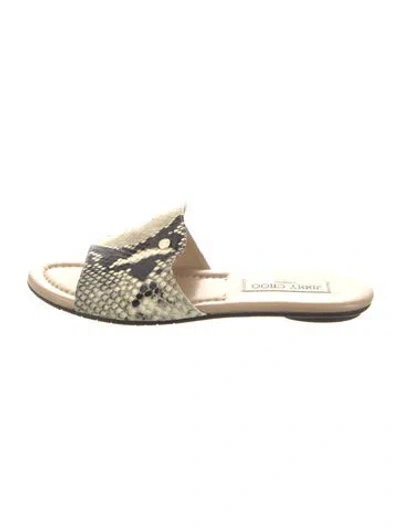 Pre-owned Jimmy Choo Leather Animal Print Slides In Black