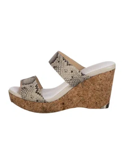 Pre-owned Jimmy Choo Leather Animal Print Slides In Neutral