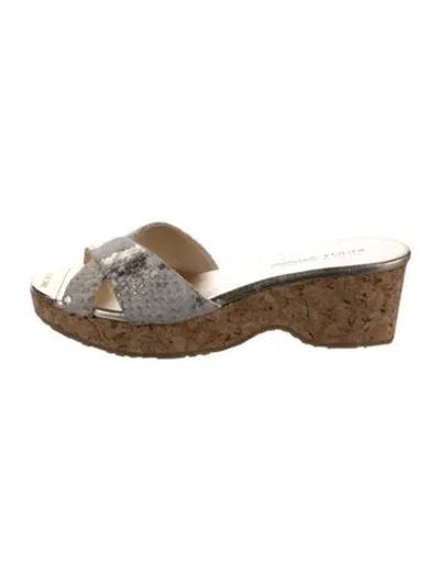 Pre-owned Jimmy Choo Leather Animal Print Slides In Silver