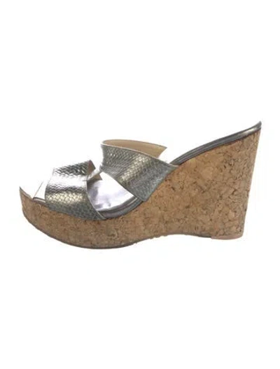 Pre-owned Jimmy Choo Leather Animal Print Slides In Silver