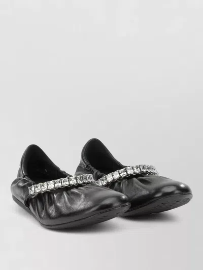 Jimmy Choo Leather Ballerina Flats Rhinestone Detail Design In Black