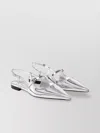 Jimmy Choo Pointed Toe Metallic Leather Sling Back Ballerina In White