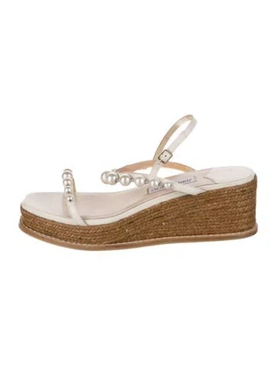 Pre-owned Jimmy Choo Leather Beaded Accents Espadrilles In Neutral