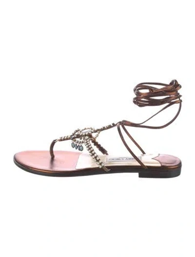 Pre-owned Jimmy Choo Leather Beaded Accents Gladiator Sandals