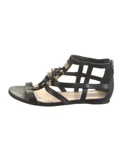 Pre-owned Jimmy Choo Leather Beaded Accents Gladiator Sandals In Black