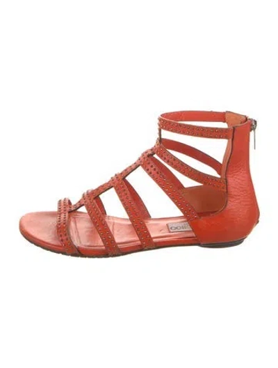 Pre-owned Jimmy Choo Leather Beaded Accents Gladiator Sandals In Orange