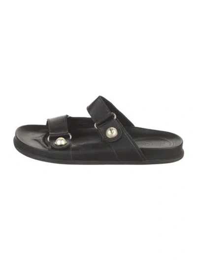 Pre-owned Jimmy Choo Leather Beaded Accents Slides In Black