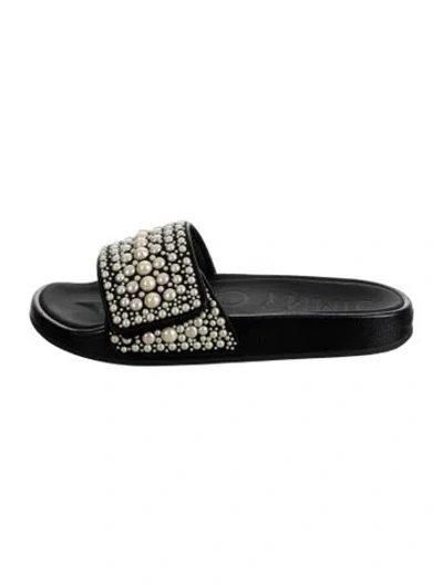 Pre-owned Jimmy Choo Leather Beaded Accents Slides In Black