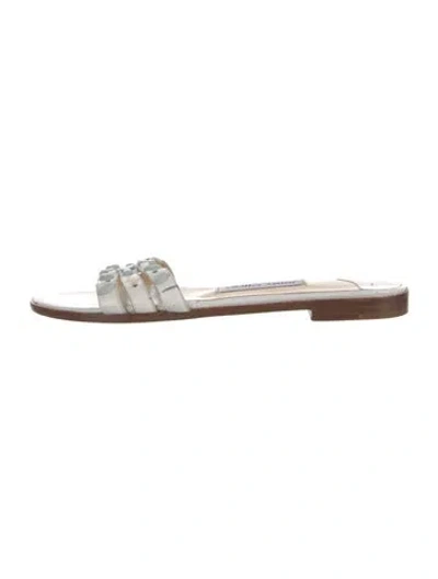 Pre-owned Jimmy Choo Leather Beaded Accents Slides In White