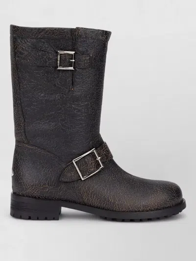 Jimmy Choo Biker Boots In Leather With Crackled Effect And Buckles In Multi