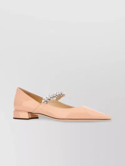 Jimmy Choo Leather Bing Pump Ballerinas With Swarovski Strap In Pink