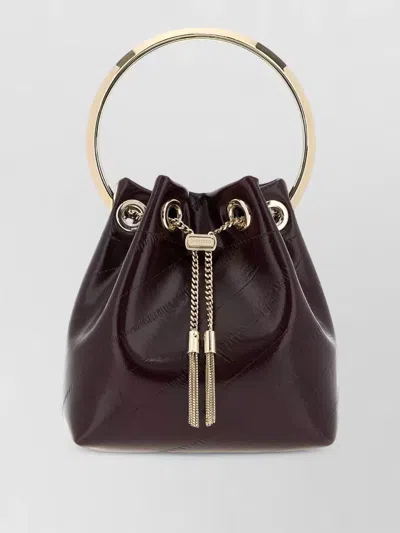 Jimmy Choo Aubergine Leather Bon Bucket Bag Barololightgold Borse A Mano In Red