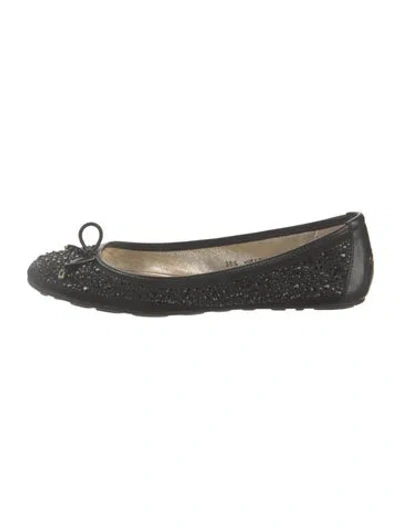 Pre-owned Jimmy Choo Leather Bow Accents Ballet Flats In Black