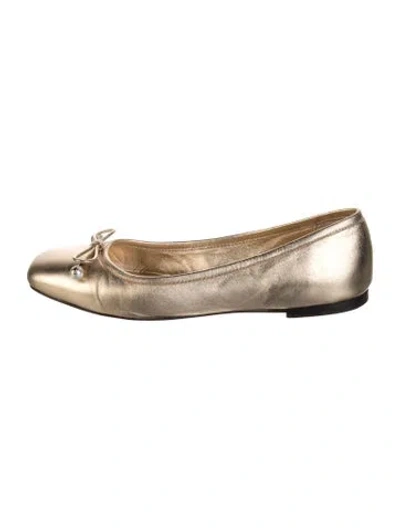 Pre-owned Jimmy Choo Leather Bow Accents Ballet Flats In Gold/metallic