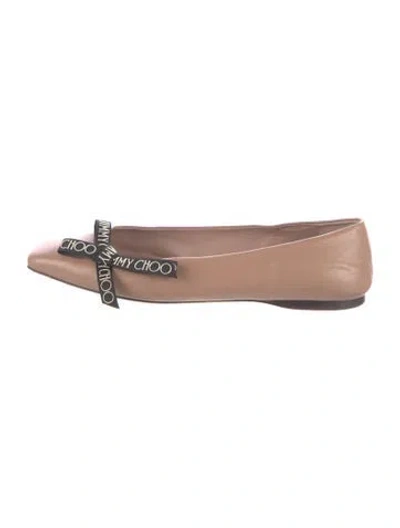 Pre-owned Jimmy Choo Leather Bow Accents Ballet Flats In Neutral