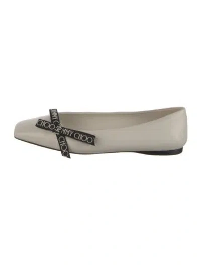 Pre-owned Jimmy Choo Leather Bow Accents Ballet Flats In White