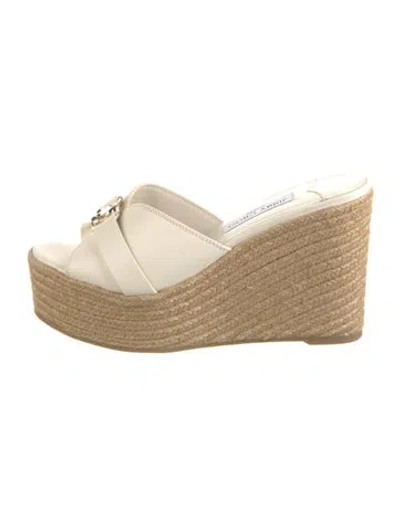Pre-owned Jimmy Choo Leather Bow Accents Espadrilles In Neutrals
