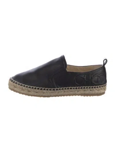 Pre-owned Jimmy Choo Leather Braided Accents Espadrilles In Black