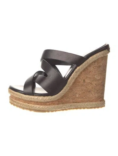 Pre-owned Jimmy Choo Leather Braided Accents Espadrilles In Black