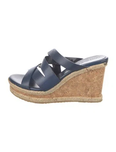 Pre-owned Jimmy Choo Leather Braided Accents Espadrilles In Blue