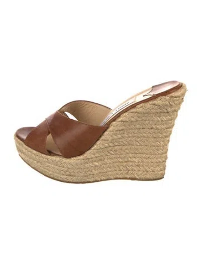 Pre-owned Jimmy Choo Leather Braided Accents Espadrilles In Brown