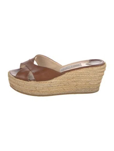 Pre-owned Jimmy Choo Leather Braided Accents Espadrilles In Brown/neutrals