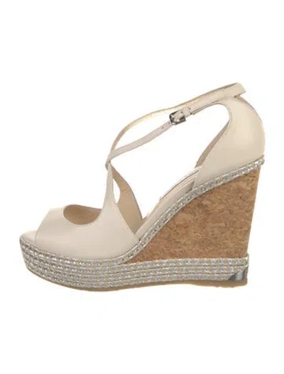 Pre-owned Jimmy Choo Leather Braided Accents Espadrilles In Neutral