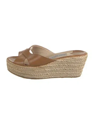 Pre-owned Jimmy Choo Leather Braided Accents Espadrilles In Neutral