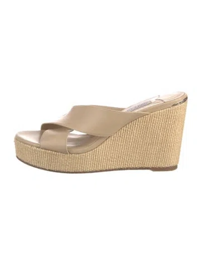 Pre-owned Jimmy Choo Leather Braided Accents Espadrilles In Neutral