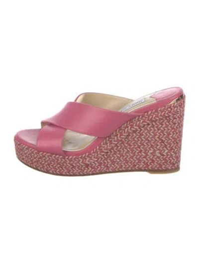Pre-owned Jimmy Choo Leather Braided Accents Espadrilles In Pink
