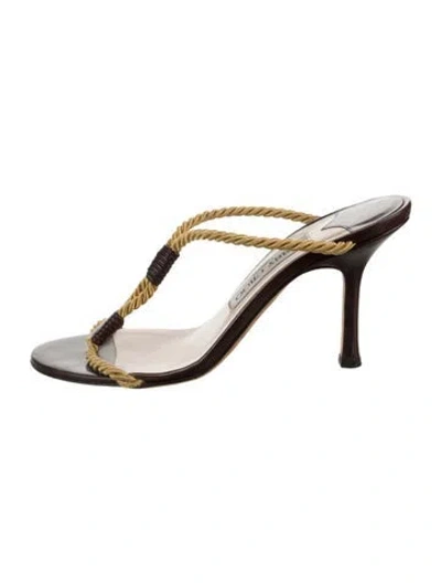 Pre-owned Jimmy Choo Leather Braided Accents T-strap Pumps In Multi