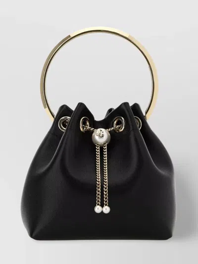 Jimmy Choo Leather Bucket Bag Chain Detail In Black