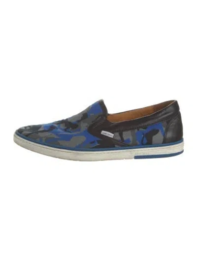 Pre-owned Jimmy Choo Leather Camouflage Print Loafers In Blue