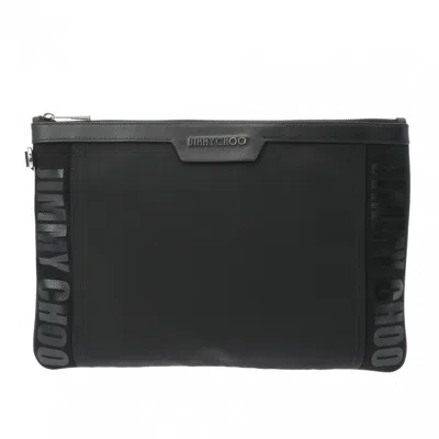Pre-owned Jimmy Choo Leather Canvas Clutch Bag () In Black