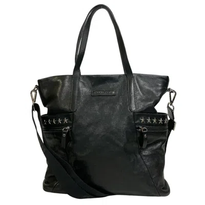 Pre-owned Jimmy Choo Leather Canvas Tote Bag () In Black