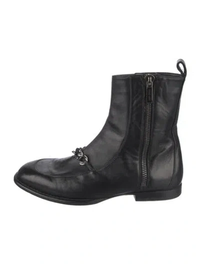 Pre-owned Jimmy Choo Leather Chain-link Accents Boots In Black