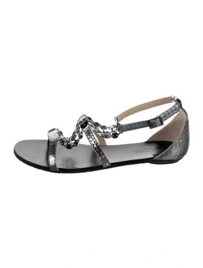 Pre-owned Jimmy Choo Leather Chain-link Accents Gladiator Sandals