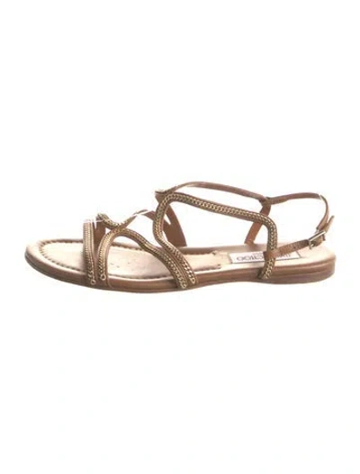 Pre-owned Jimmy Choo Leather Chain-link Accents Gladiator Sandals In Brown