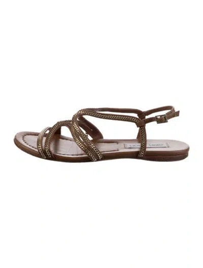 Pre-owned Jimmy Choo Leather Chain-link Accents Gladiator Sandals In Brown