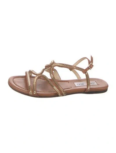 Pre-owned Jimmy Choo Leather Chain-link Accents Gladiator Sandals In Neutral