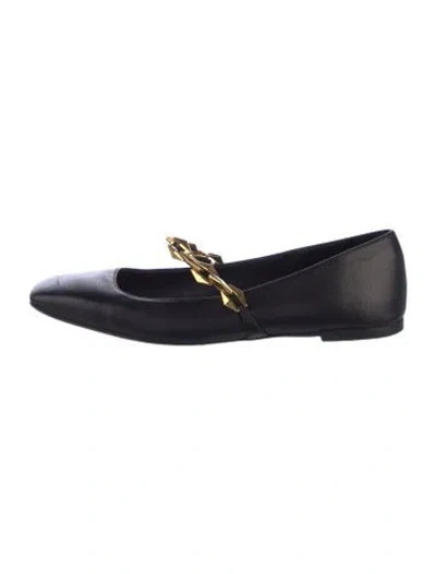 Pre-owned Jimmy Choo Leather Chain-link Accents Mary Jane Flats In Black