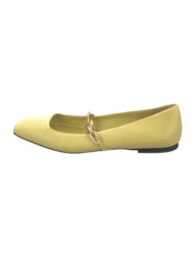 Pre-owned Jimmy Choo Leather Chain-link Accents Mary Jane Flats In Yellow