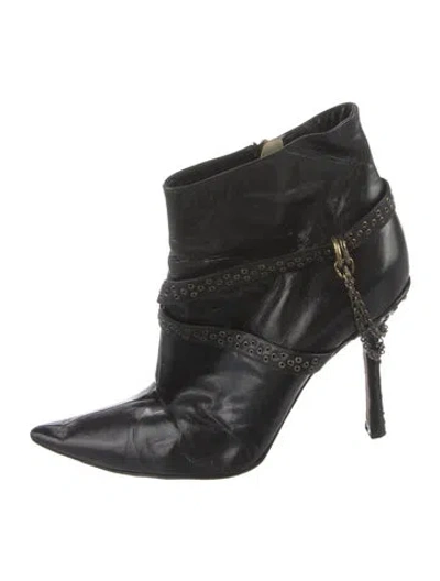 Pre-owned Jimmy Choo Leather Chain-link Accents Moto Boots In Black