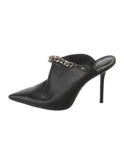 Pre-owned Jimmy Choo Leather Chain-link Accents Mules In Black