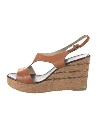 Pre-owned Jimmy Choo Leather Chain-link Accents T-strap Sandals In Neutral