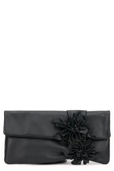 Jimmy Choo Leather Clutch With Floral Detail In Black