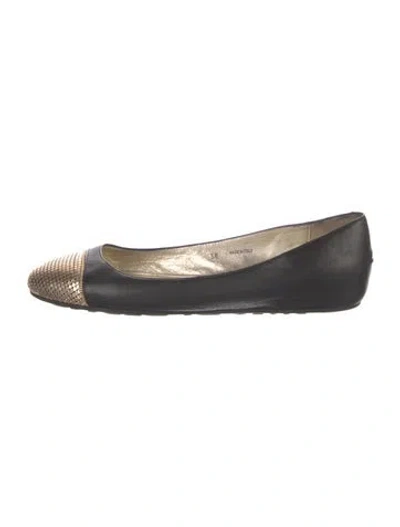 Pre-owned Jimmy Choo Leather Colorblock Pattern Ballet Flats In Black