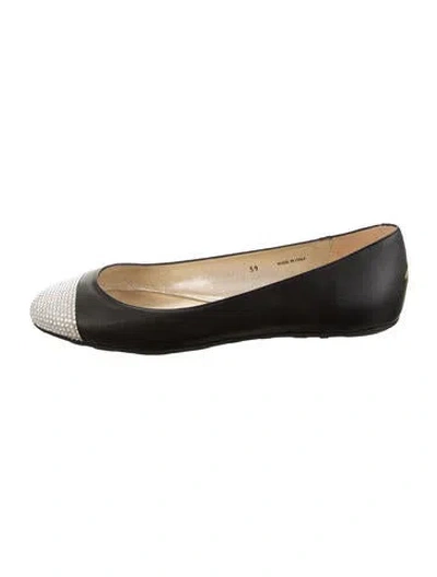 Pre-owned Jimmy Choo Leather Colorblock Pattern Ballet Flats In Black