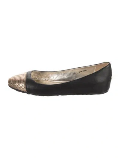 Pre-owned Jimmy Choo Leather Colorblock Pattern Ballet Flats In Black
