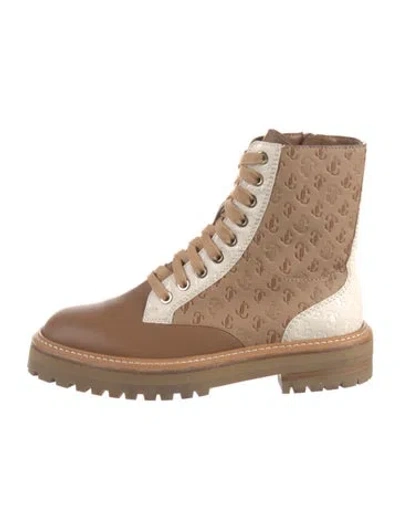Pre-owned Jimmy Choo Leather Colorblock Pattern Combat Boots In Neutral